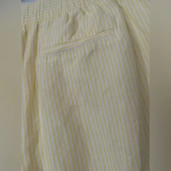 Loft Fluid Linen Blend Striped Wide Leg Crop Pants Yellow White Small Lined - Picture 4 of 8